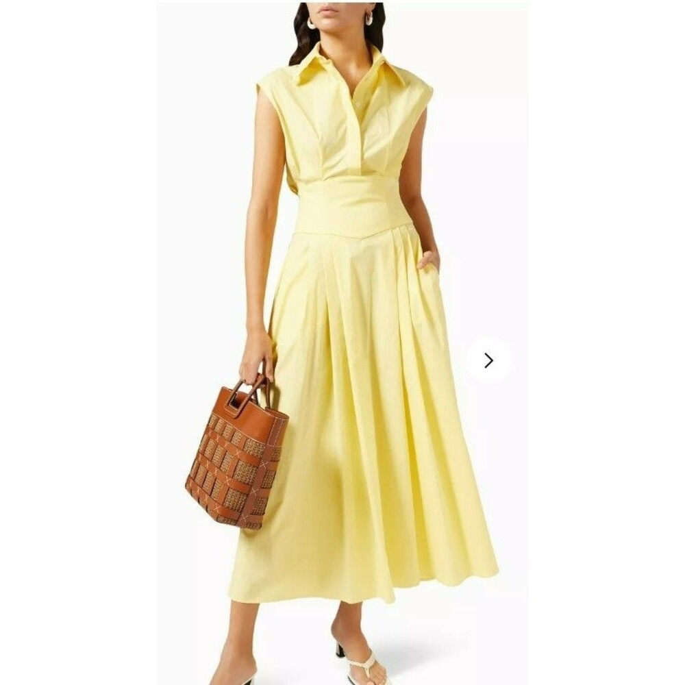 ANNA QUAN Noor Shirt Dress Yellow Casual Travel Size 14 Large Maxi Length